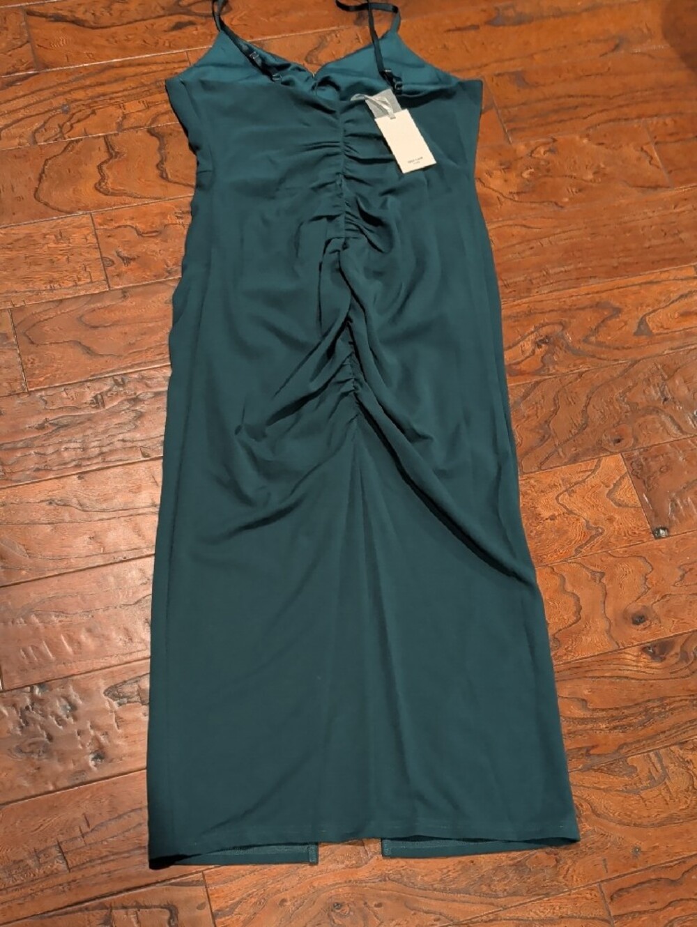 Grace Karin Teal Ruched Midi Dress with Heart Ring - Picture 7 of 12